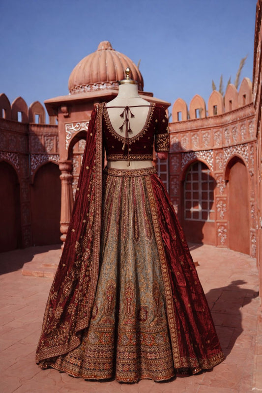 Maroon Beige Bridal Lehenga