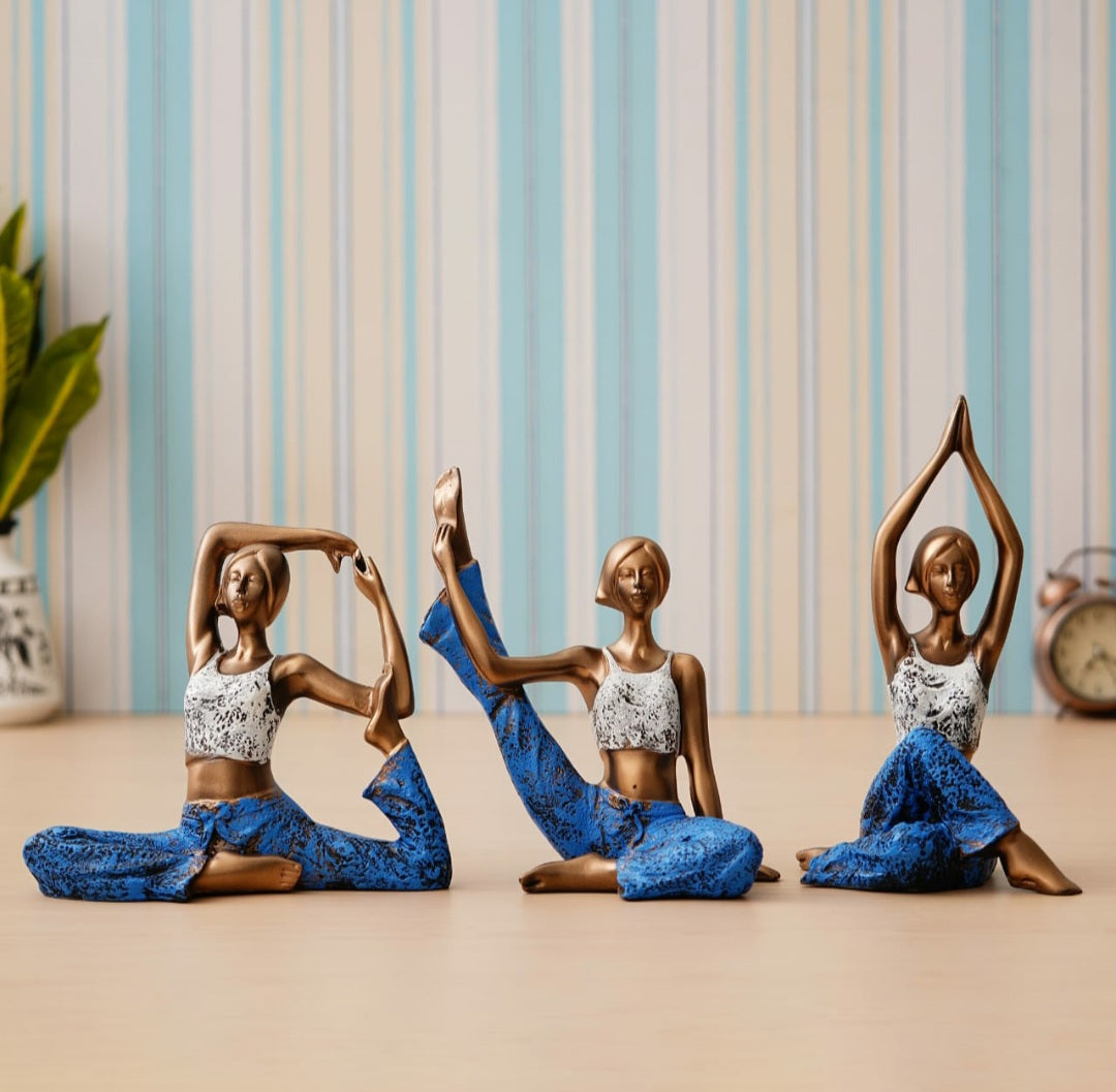 Brass Decorative Yoga Lady Figurines Set of 3