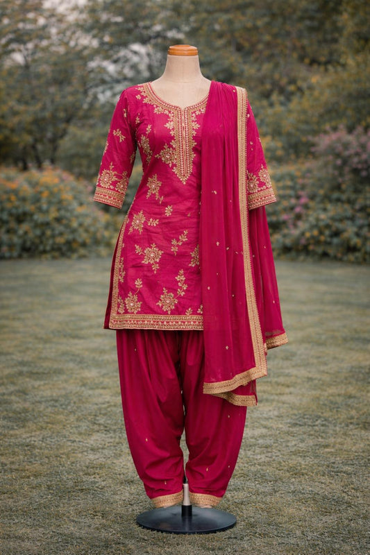 Magenta Golden Punjabi Suit