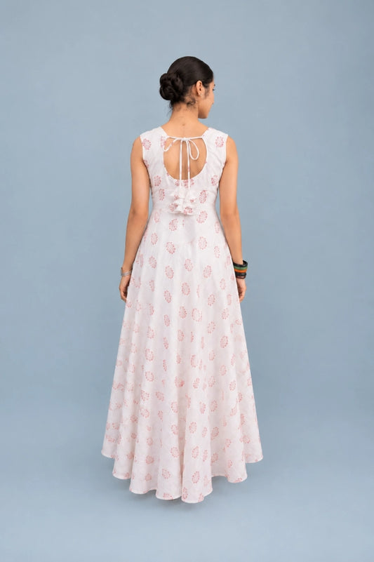 Aira Abstract Motif Dress Back View with Tie-Up Open Back Detail