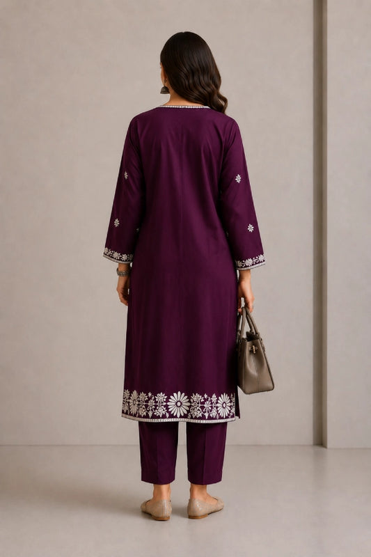Aira Plum Pheran Set Back View