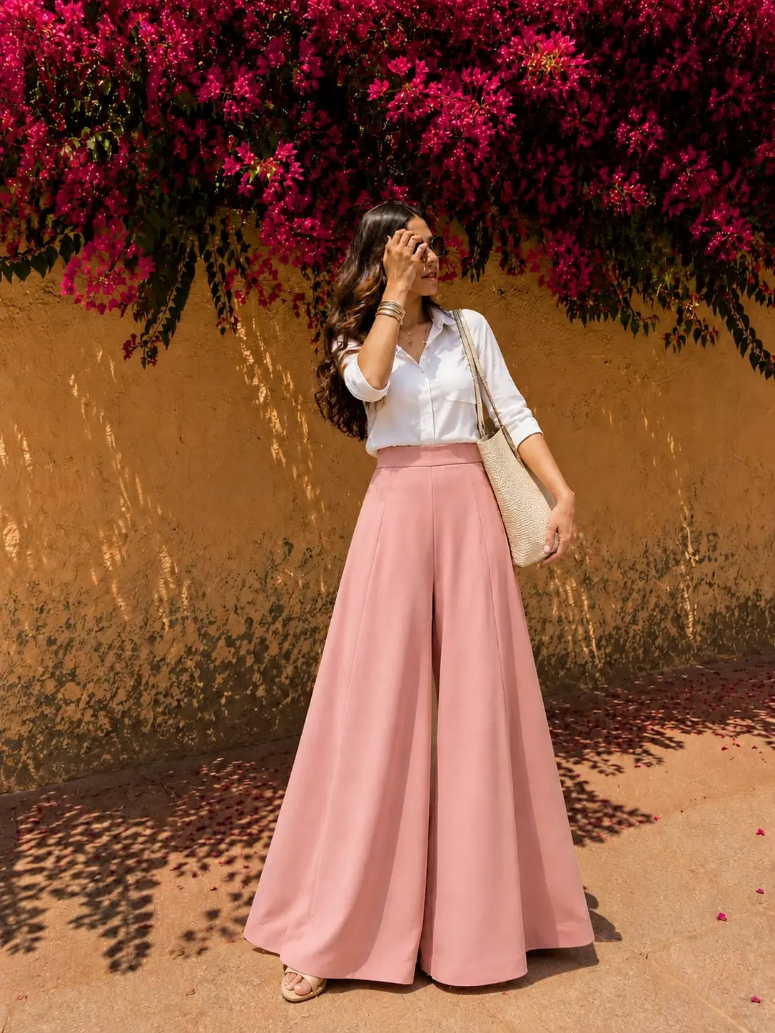Dusty Rose Tailored Palazzo Trousers – Silk Crepe Back Satin