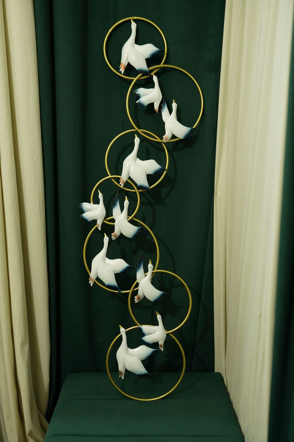 Multicolour Flying Birds with Golden Rings Wall Décor