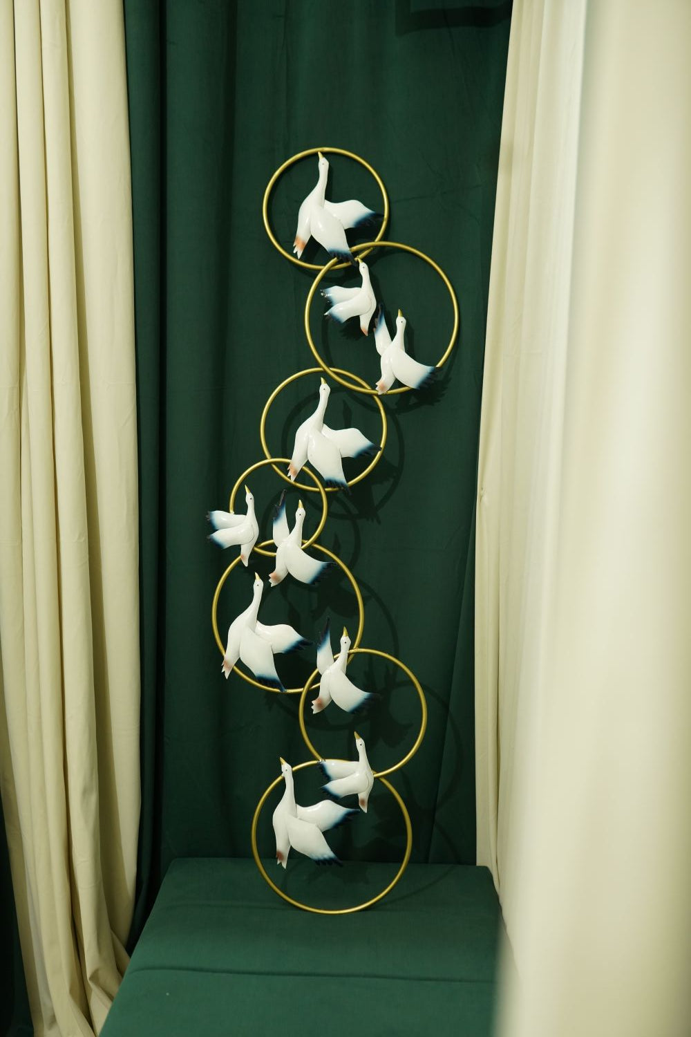Multicolour Flying Birds with Golden Rings Wall Décor
