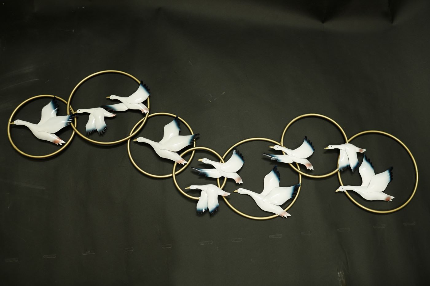 Multicolour Flying Birds with Golden Rings Wall Décor
