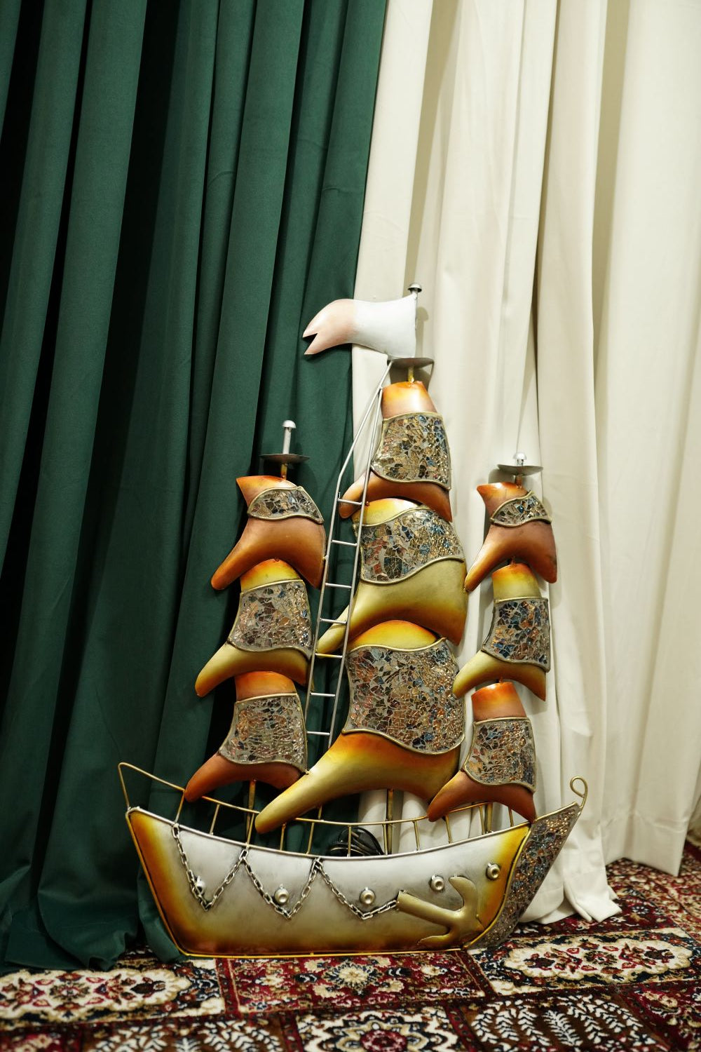 Multicolour Metal Ship Wall Art