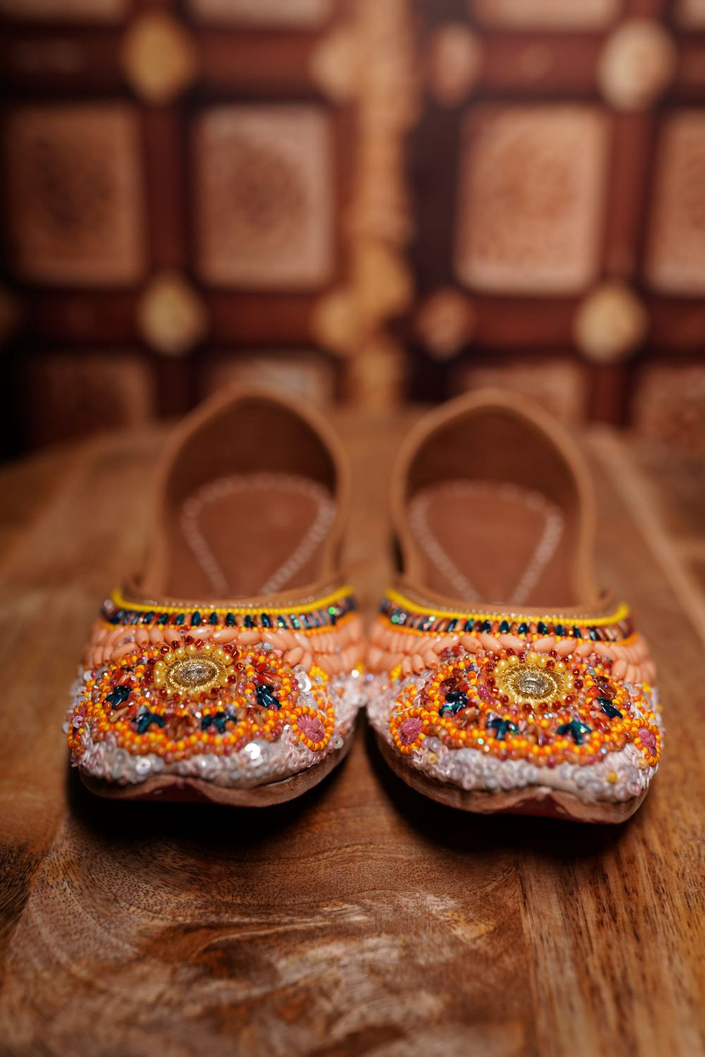 Beaded Orange Embroidered Juttis
