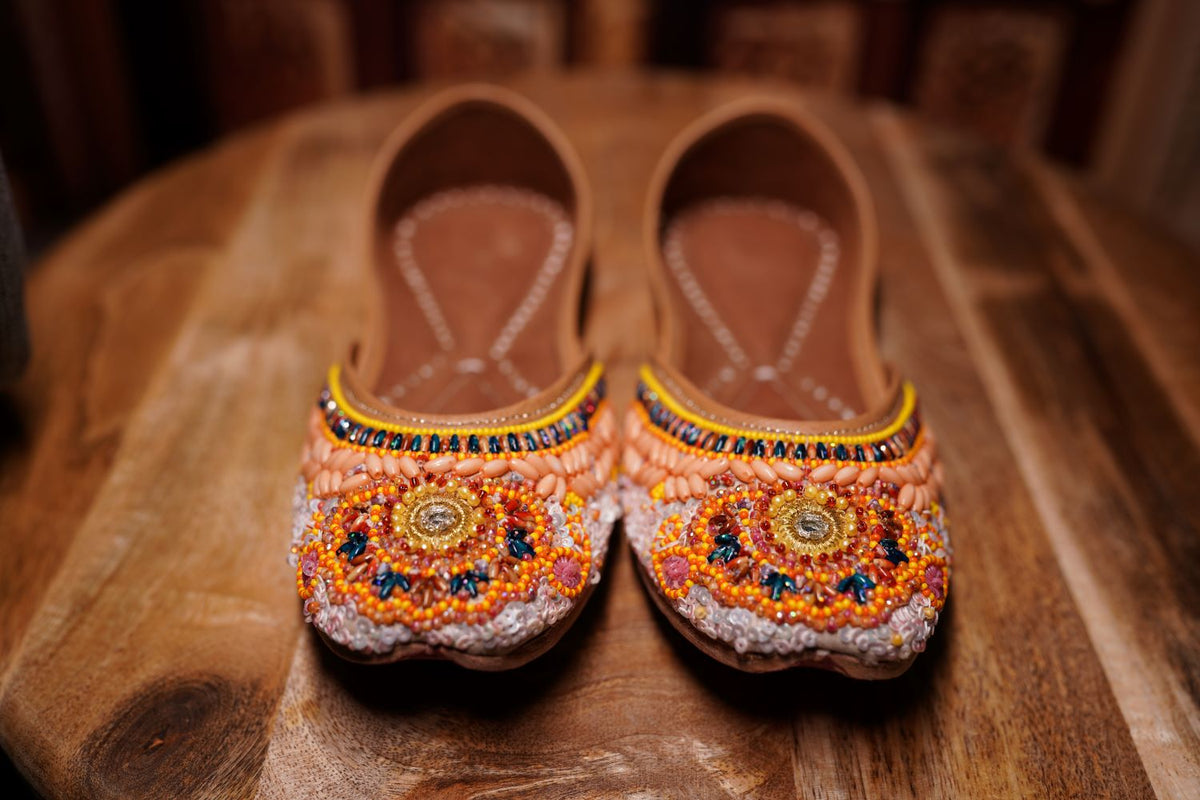 Beaded Orange Embroidered Juttis