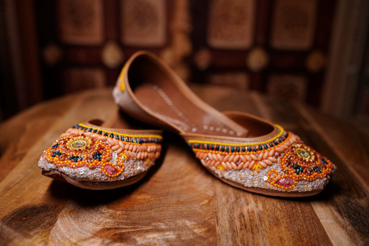 Beaded Orange Embroidered Juttis
