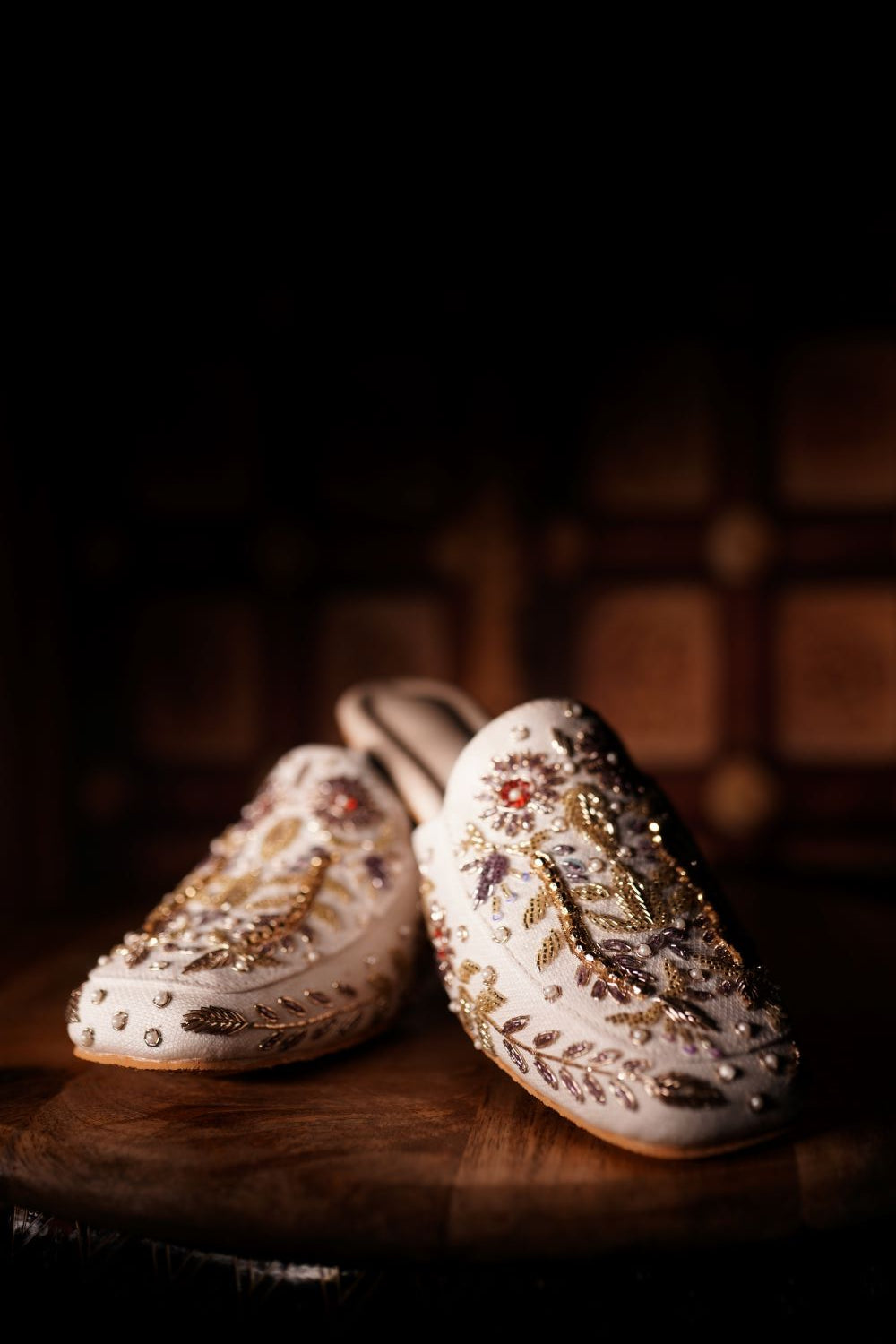 Embellished White Bridal Mules