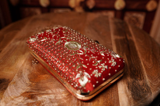Red Zardozi Box Clutch