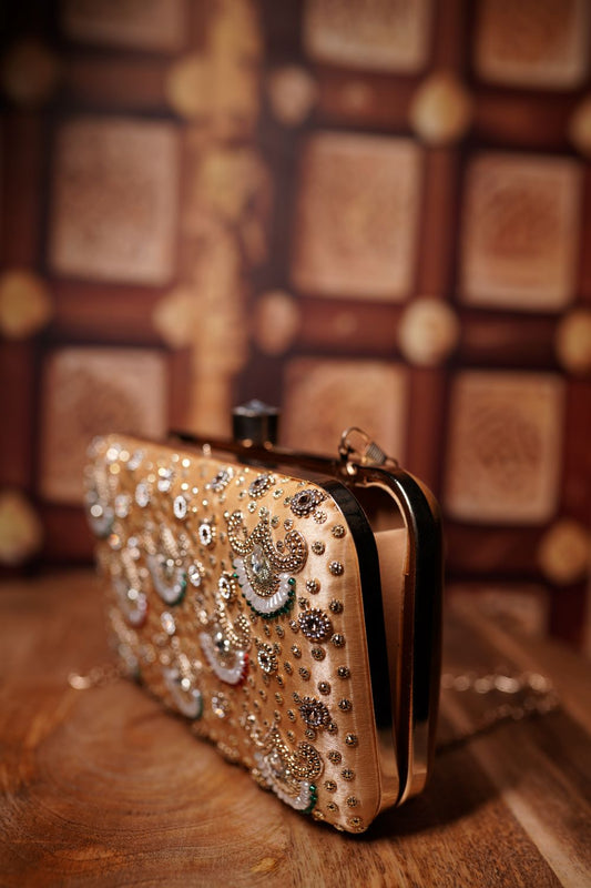 Gold Pearl Box Clutch