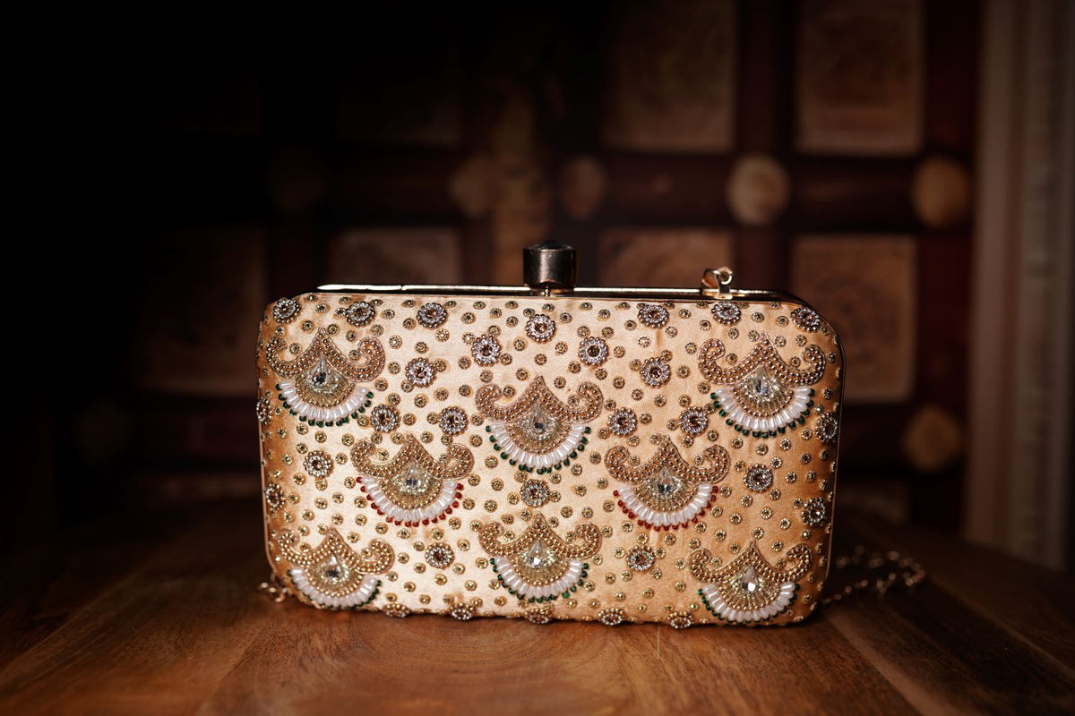 Gold Pearl Box Clutch