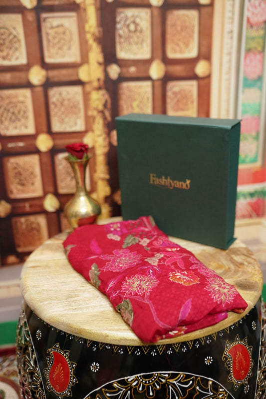 Organza Dupatta - Floral Embroidery