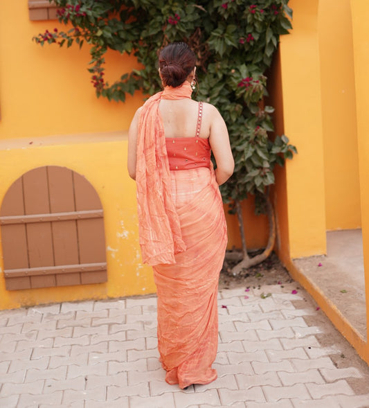 Peach Organza Designer Saree