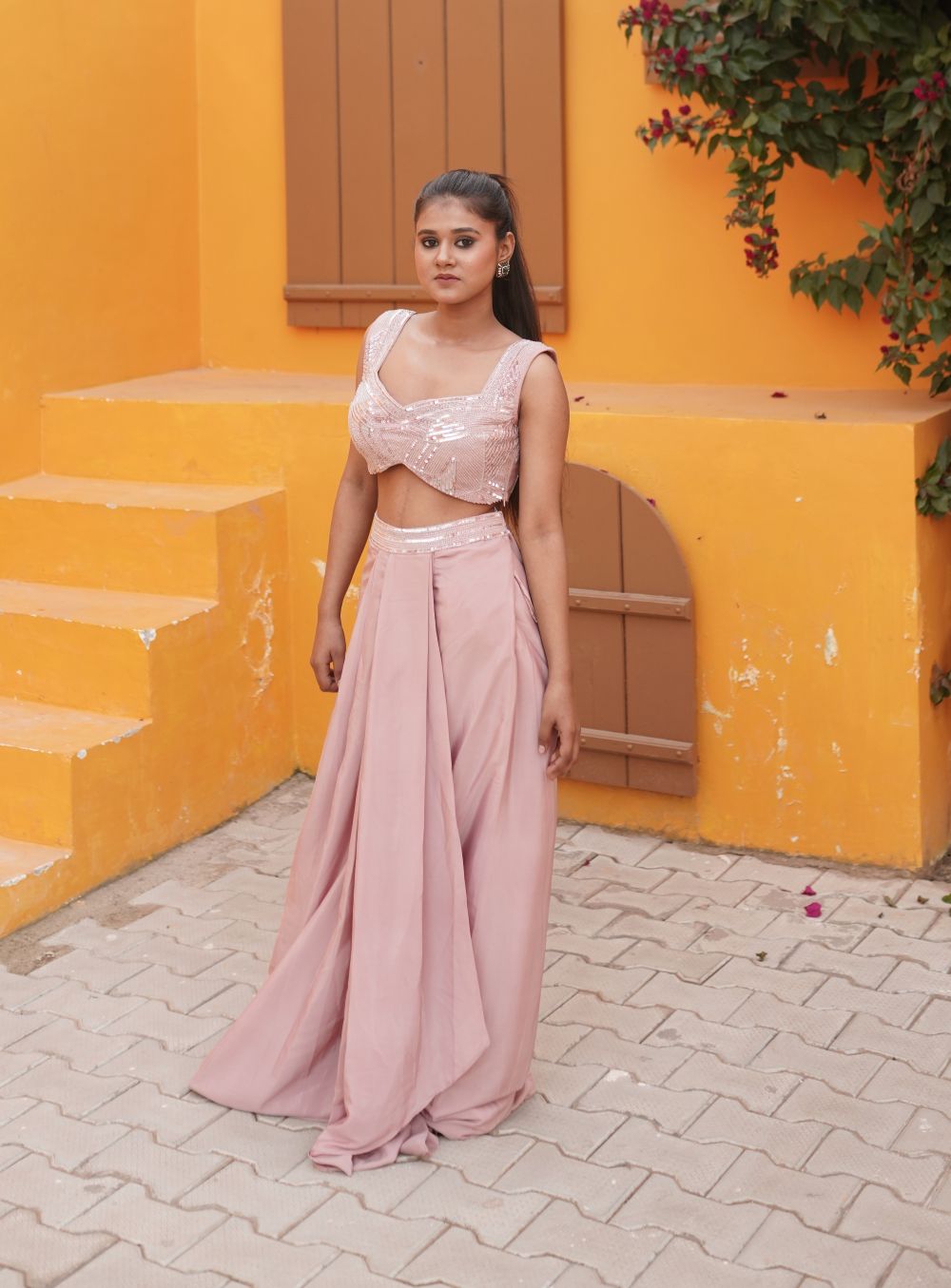 Pink Sequin Lehenga Set