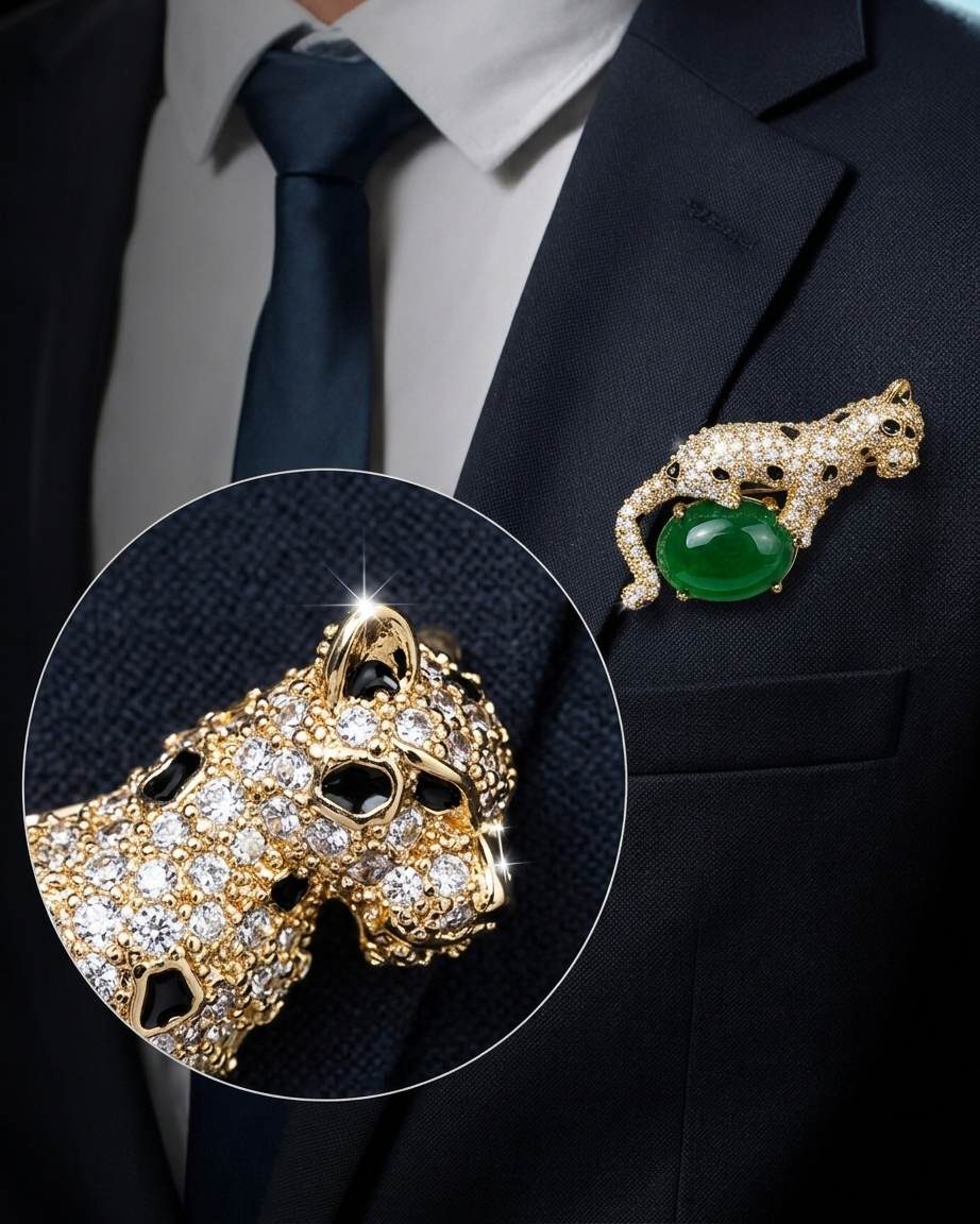 Emerald Panther Crystal Brooch