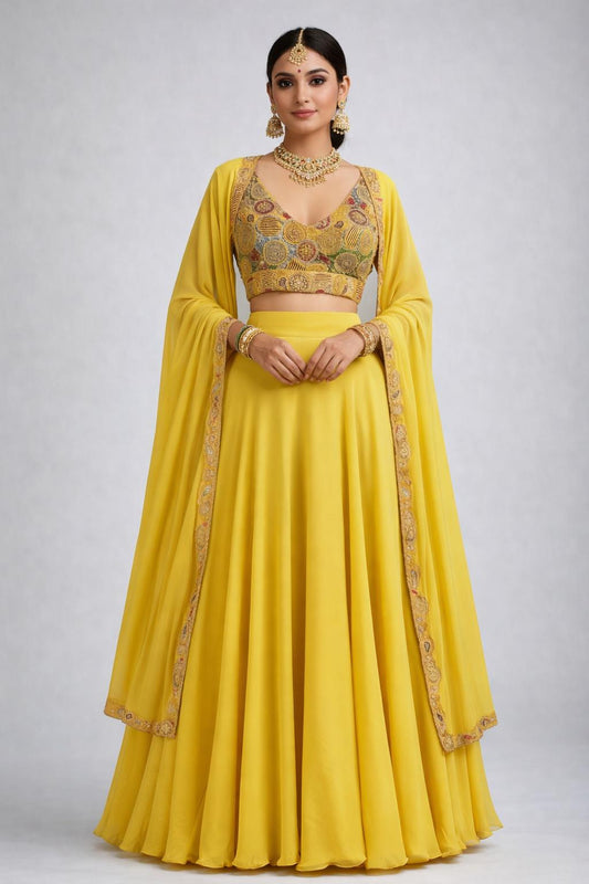 Golden Zari Embroidered Palazzo Set – Yellow