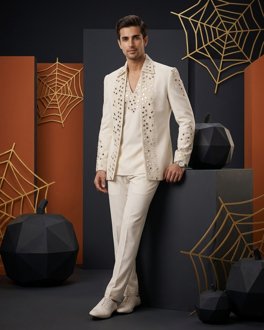 Ivory Celeste Embellished Tuxedo Set