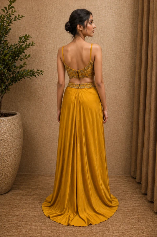 Zeva Hand Crafted Bodice Drape Set Back View by Fashiyano