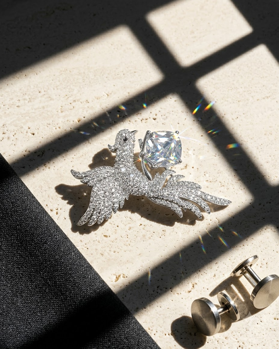 Crystal Bird Statement Brooch