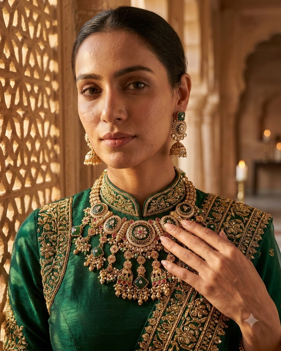 Emerald Kundan Necklace Set