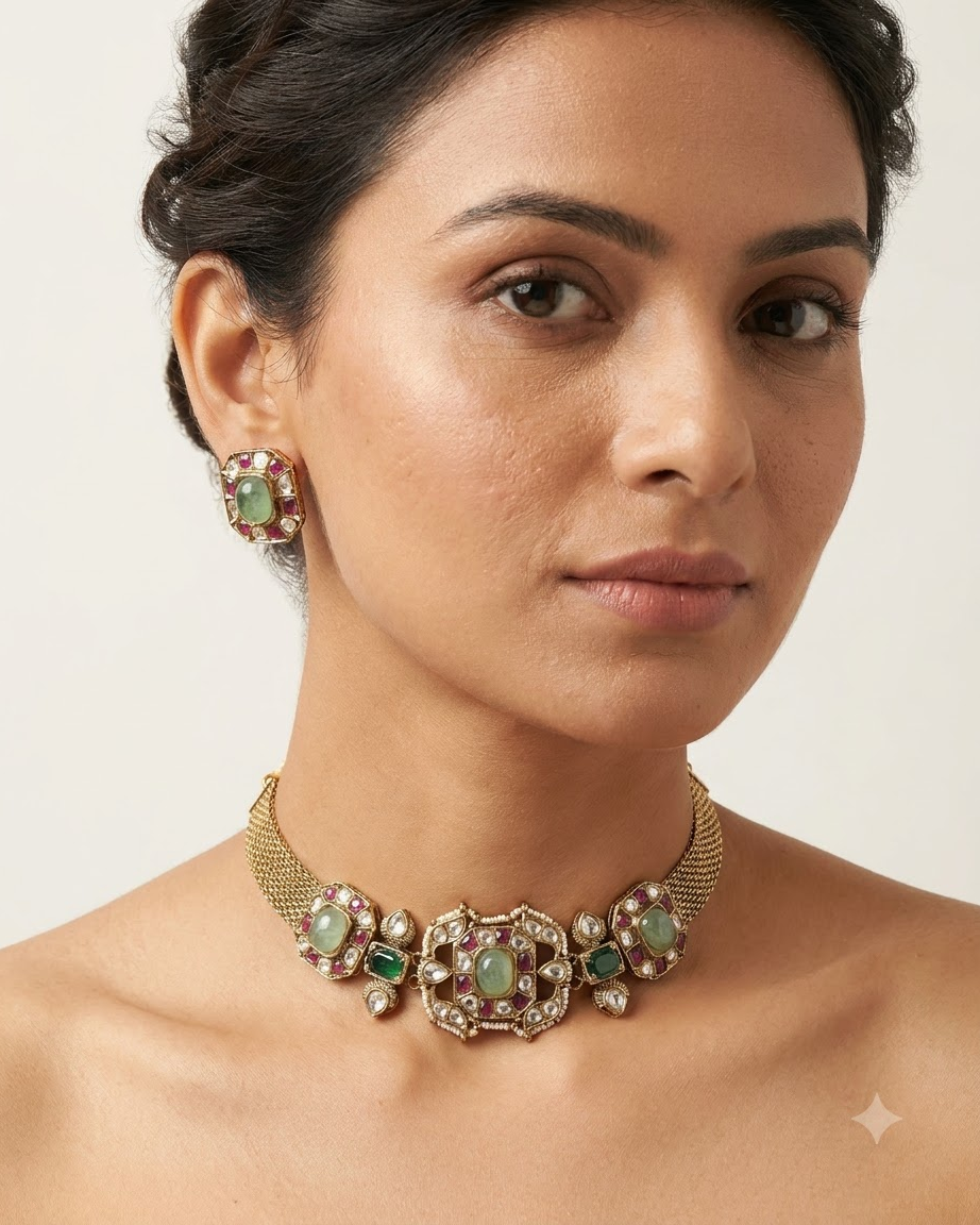 Green Ruby Kundan Necklace Set