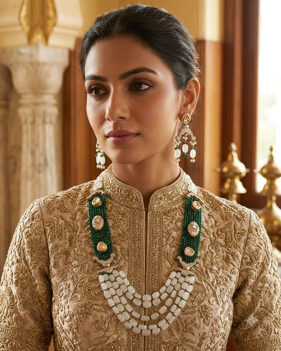 Emerald Pearl Layered Necklace Set
