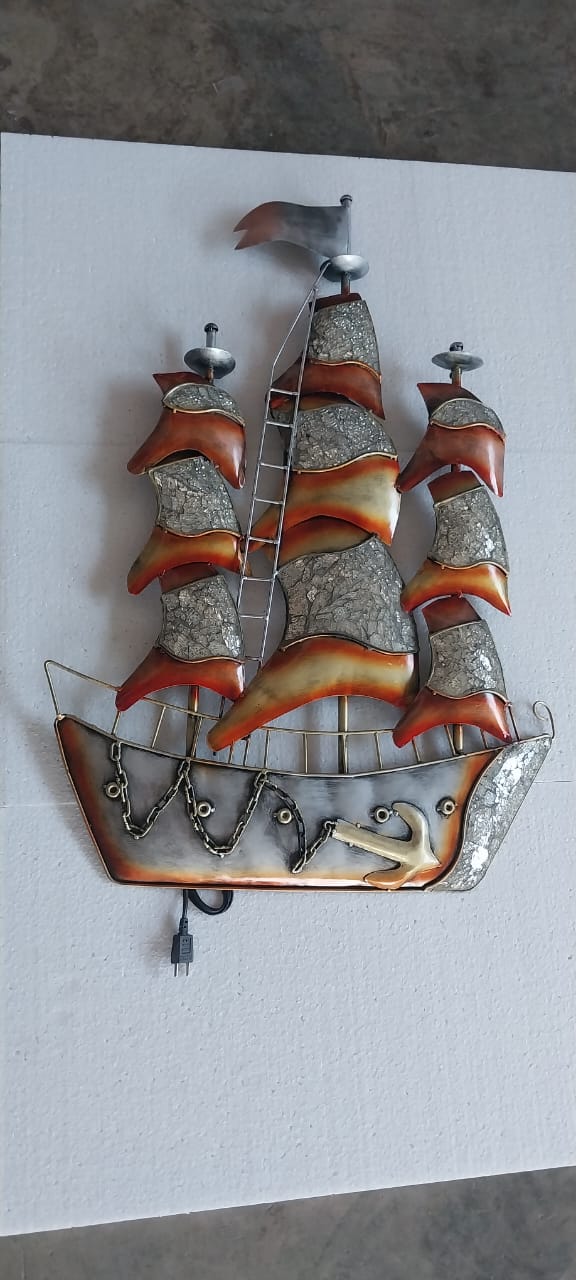 Multicolour Metal Ship Wall Art