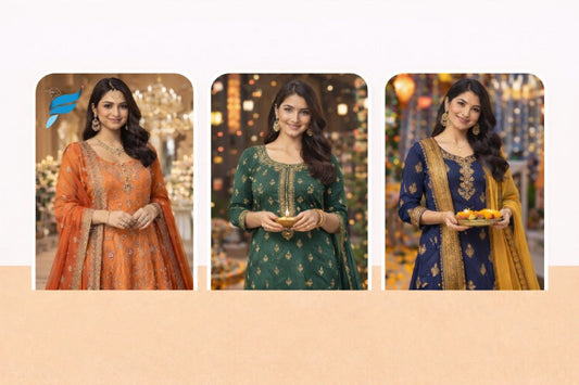 Women wearing festive kurta sets with traditional embroidery and dupatta styling for Indian festival fashion
