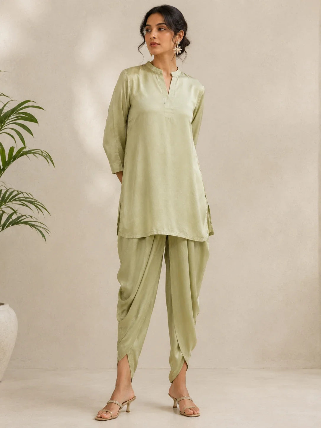 Tulip Draped Pants for Women Front View – Premium Crepe Dhoti Style Bottom by Fashiyano