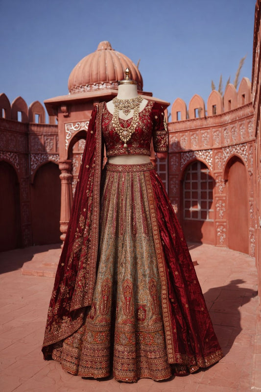 Maroon Beige Bridal Lehenga
