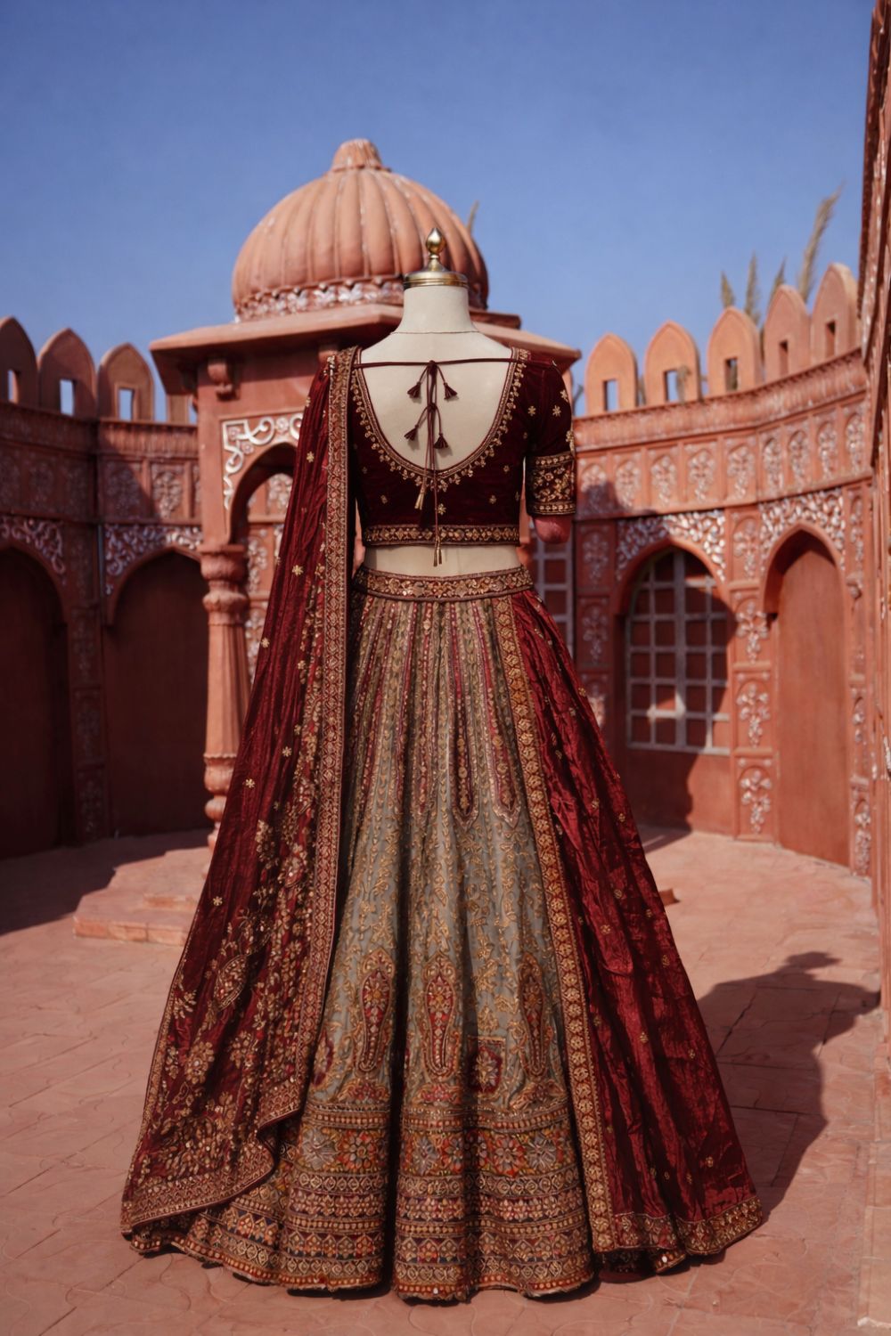 Maroon Beige Bridal Lehenga