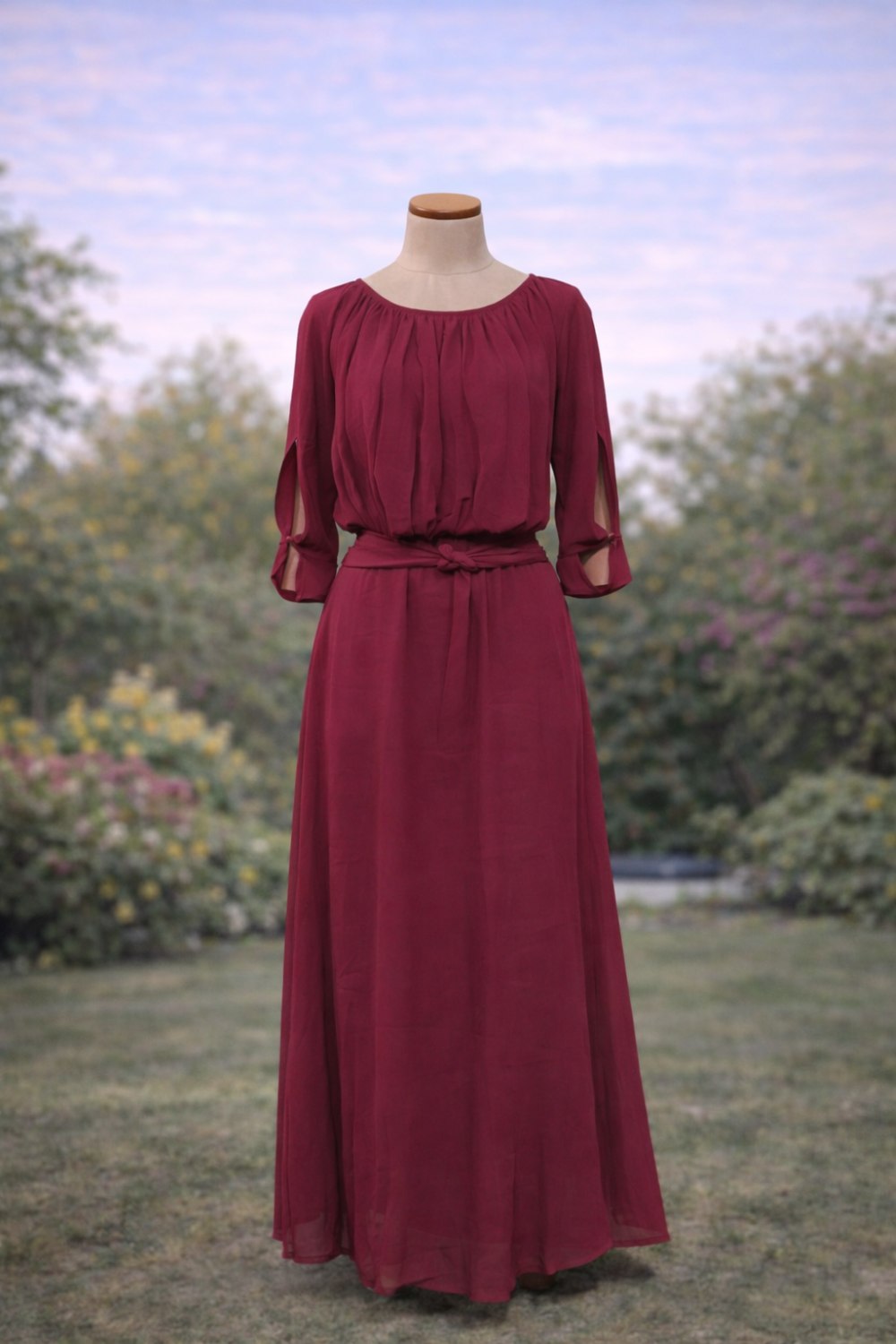 Maroon Maxi Fusion Indo-Western Party Dress 2026.