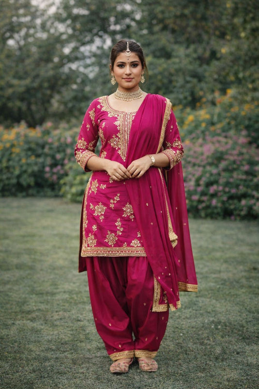 Magenta Golden Punjabi Suit