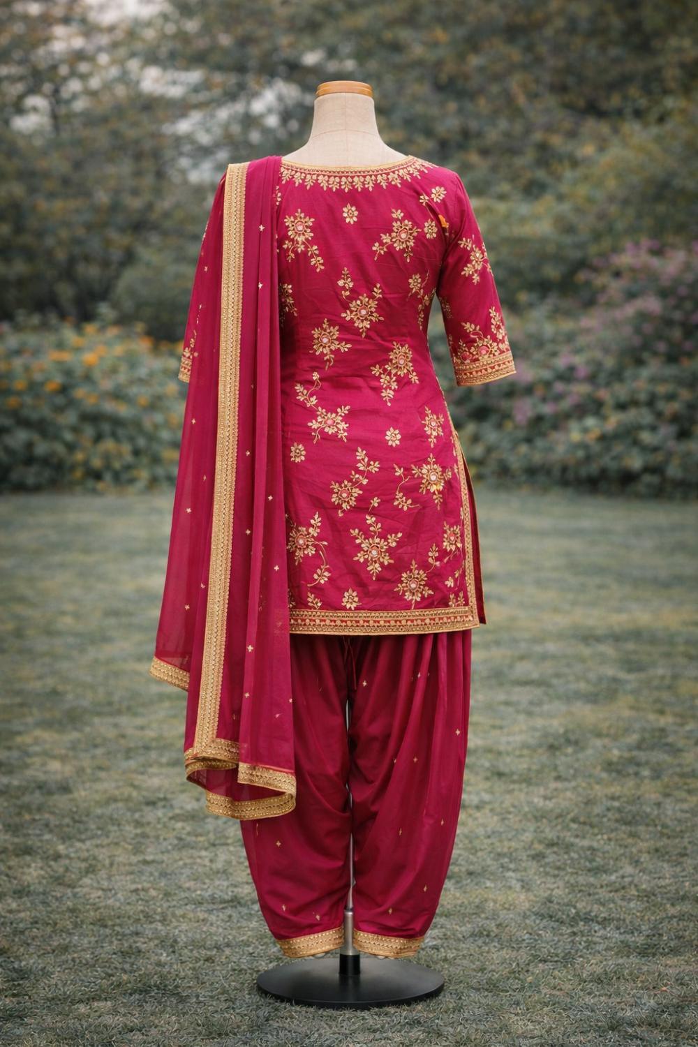 Magenta Golden Punjabi Suit