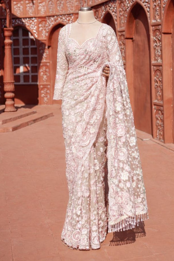 Shimmer Embroidered Net Saree 2026 for glamorous cocktail parties.