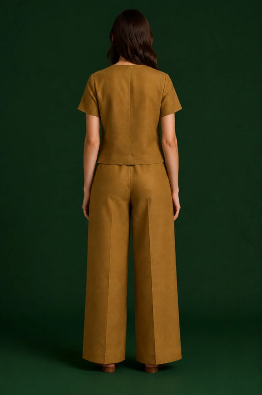 AIRA Mustard V-Neck Solid Top Back View – Premium Women's Fashion Top