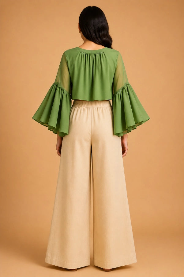 AIRA Olive Bell Sleeve Top Back View – Elegant Women's Fashion Top
