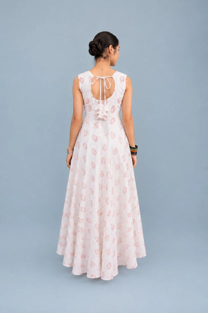 Aira Abstract Motif Dress Back View with Tie-Up Open Back Detail