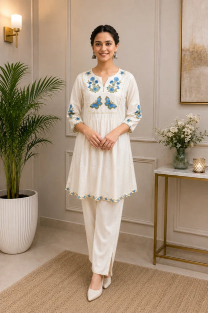 Front view of Aira Butterfly Tunic in a relaxed luxury silhouette by Fashiyano