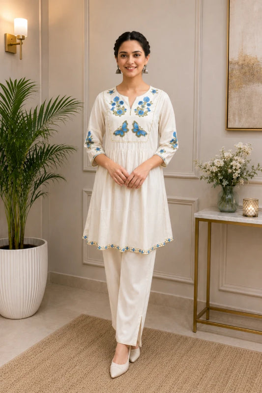 Front view of Aira Butterfly Tunic in a relaxed luxury silhouette by Fashiyano