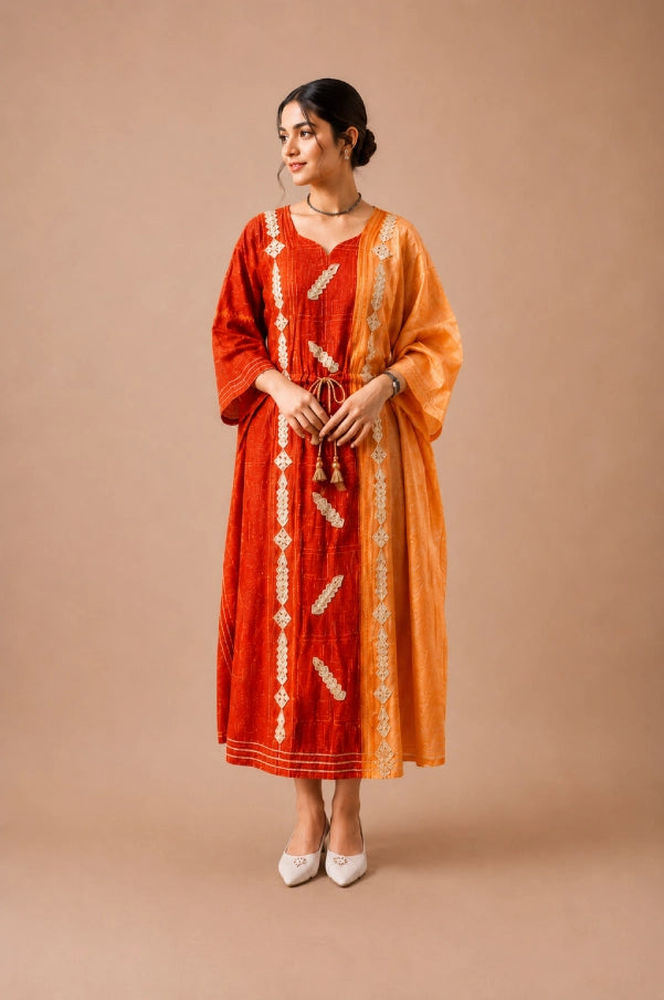 Aira Embellished Kaftan Front View with Embroidered Detail