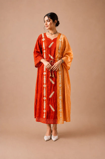 Aira Embellished Kaftan Front View with Embroidered Detail