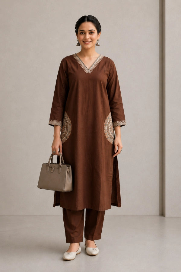 Aira Embroidered Pheran Set Front View
