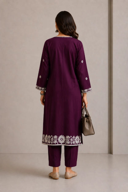 Aira Plum Pheran Set Back View