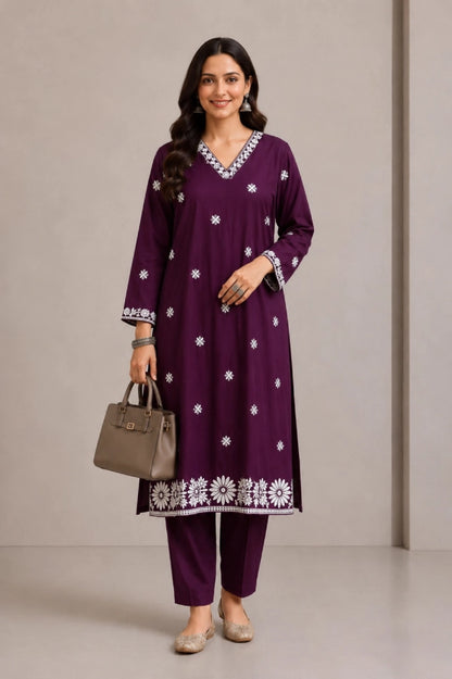 Aira Plum Pheran Set Front View