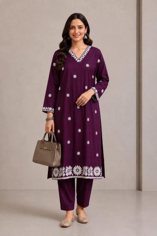 Aira Plum Pheran Set Front View