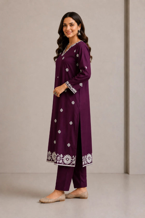 Aira Plum Pheran Set Side View