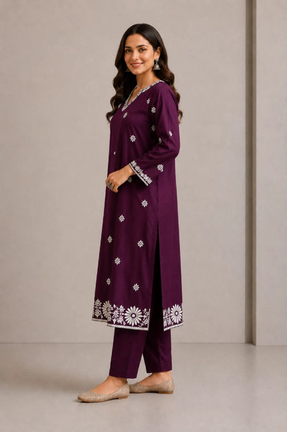 Aira Plum Pheran Set Side View